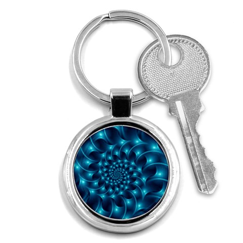 Glossy Light Blue Spiral Fractal Key Chain (Round) from ArtsNow.com Front