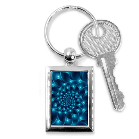 Glossy Light Blue Spiral Fractal Key Chain (Rectangle) from ArtsNow.com Front