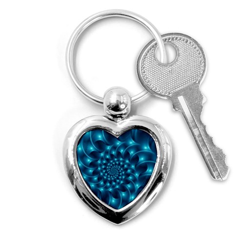 Glossy Light Blue Spiral Fractal Key Chain (Heart) from ArtsNow.com Front