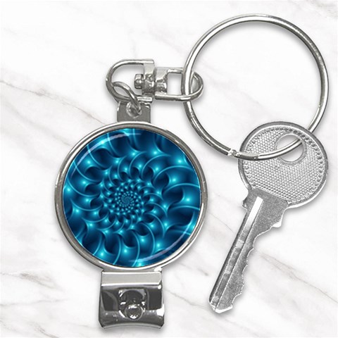 Glossy Light Blue Spiral Fractal Nail Clippers Key Chain from ArtsNow.com Front