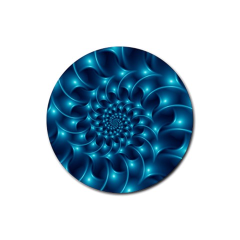 Glossy Light Blue Spiral Fractal Rubber Coaster (Round) from ArtsNow.com Front