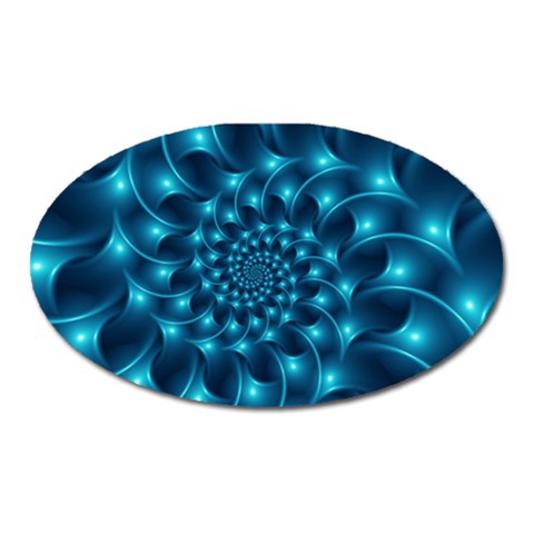 Glossy Light Blue Spiral Fractal Magnet (Oval) from ArtsNow.com Front