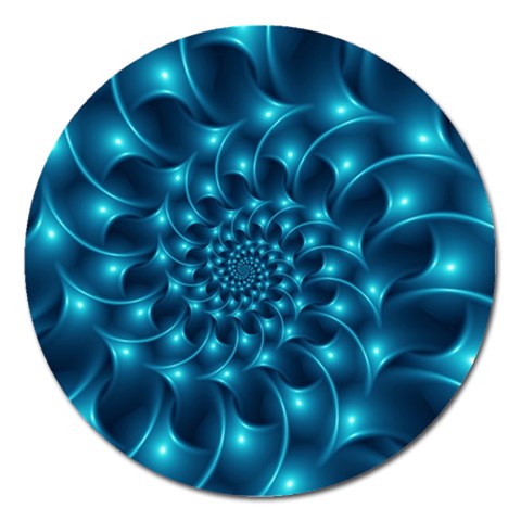 Glossy Light Blue Spiral Fractal Magnet 5  (Round) from ArtsNow.com Front