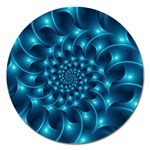 Glossy Light Blue Spiral Fractal Magnet 5  (Round)