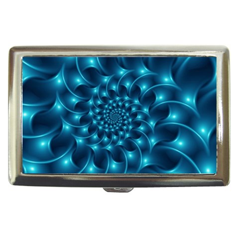 Glossy Light Blue Spiral Fractal Cigarette Money Case from ArtsNow.com Front