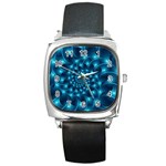 Glossy Light Blue Spiral Fractal Square Metal Watch