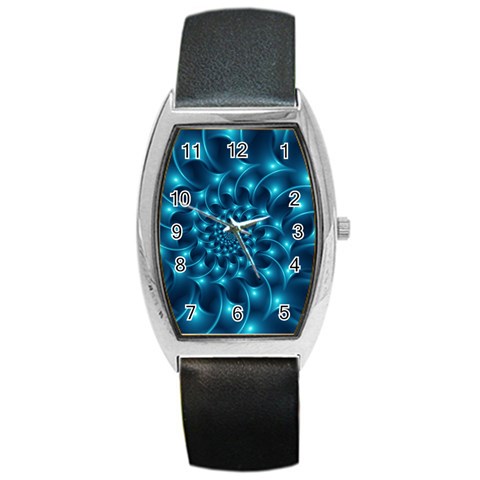 Glossy Light Blue Spiral Fractal Barrel Style Metal Watch from ArtsNow.com Front