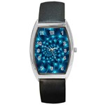 Glossy Light Blue Spiral Fractal Barrel Style Metal Watch