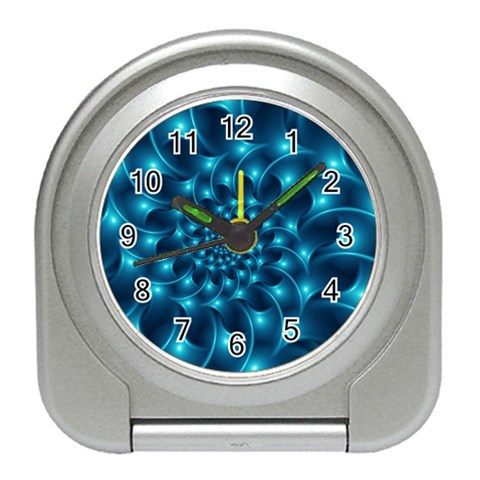 Glossy Light Blue Spiral Fractal Travel Alarm Clock from ArtsNow.com Front