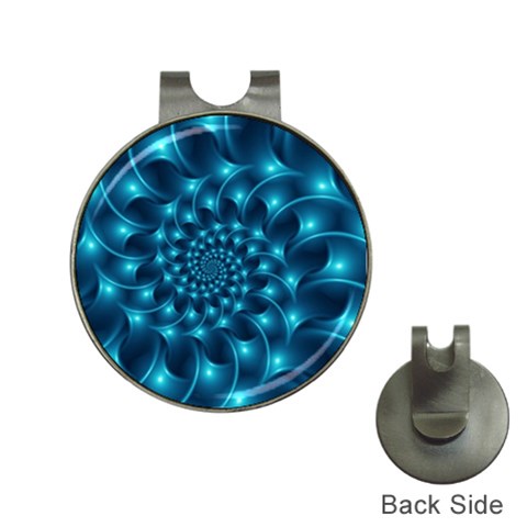 Glossy Light Blue Spiral Fractal Golf Ball Marker Hat Clip from ArtsNow.com Front