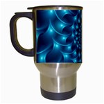 Glossy Light Blue Spiral Fractal Travel Mug (White)