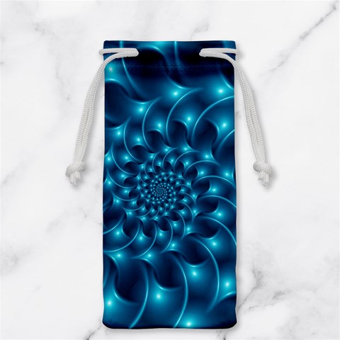 Glossy Light Blue Spiral Fractal Jewelry Bag from ArtsNow.com Front