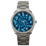 Glossy Light Blue Spiral Fractal Sport Metal Watch