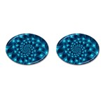 Glossy Light Blue Spiral Fractal Cufflinks (Oval)