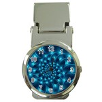 Glossy Light Blue Spiral Fractal Money Clip Watch