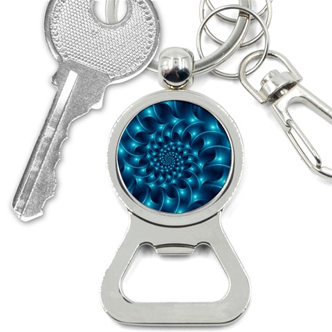 Glossy Light Blue Spiral Fractal Bottle Opener Key Chain from ArtsNow.com Front