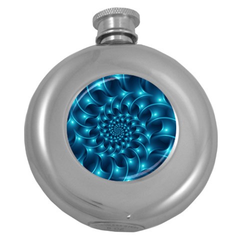 Glossy Light Blue Spiral Fractal Hip Flask (5 oz) from ArtsNow.com Front