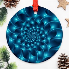 Glossy Light Blue Spiral Fractal Round Ornament (Two Sides) from ArtsNow.com Front