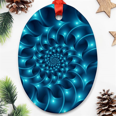 Glossy Light Blue Spiral Fractal Oval Ornament (Two Sides) from ArtsNow.com Front