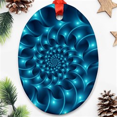 Glossy Light Blue Spiral Fractal Oval Ornament (Two Sides) from ArtsNow.com Front