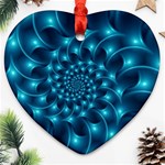 Glossy Light Blue Spiral Fractal Heart Ornament (Two Sides)