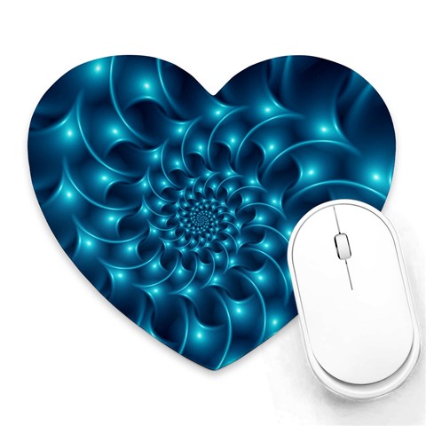 Glossy Light Blue Spiral Fractal Heart Mousepad from ArtsNow.com Front