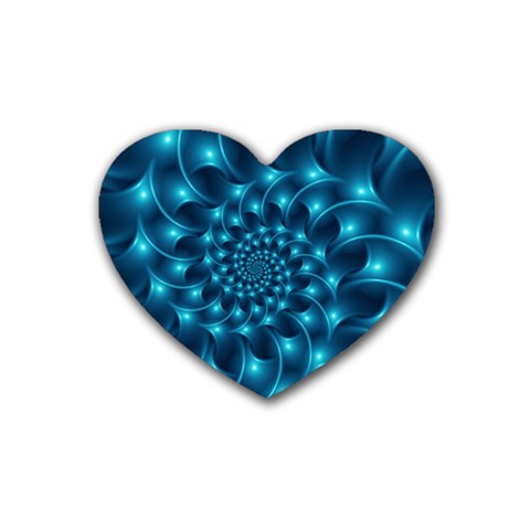 Glossy Light Blue Spiral Fractal Rubber Coaster (Heart) from ArtsNow.com Front