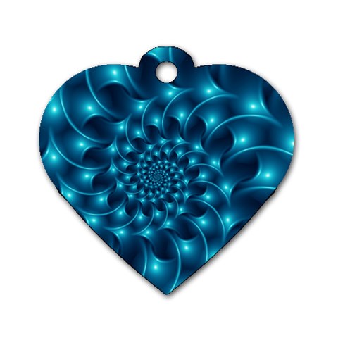 Glossy Light Blue Spiral Fractal Dog Tag Heart (Two Sides) from ArtsNow.com Front