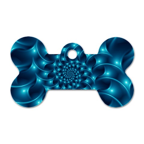 Glossy Light Blue Spiral Fractal Dog Tag Bone (One Side) from ArtsNow.com Front