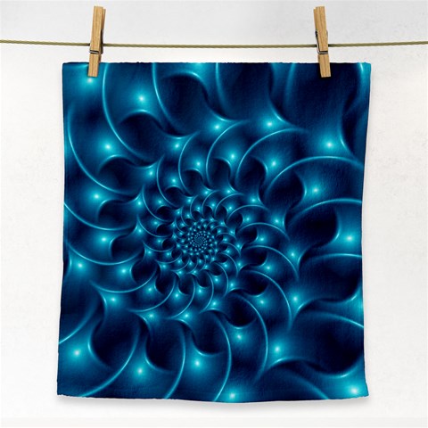 Glossy Light Blue Spiral Fractal Face Towel from ArtsNow.com Front