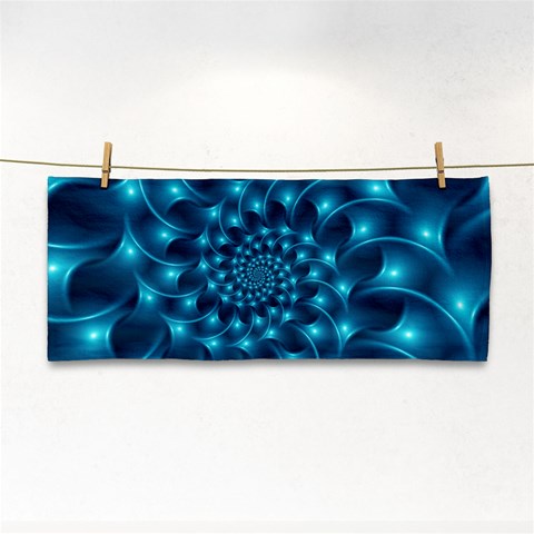 Glossy Light Blue Spiral Fractal Hand Towel from ArtsNow.com Front