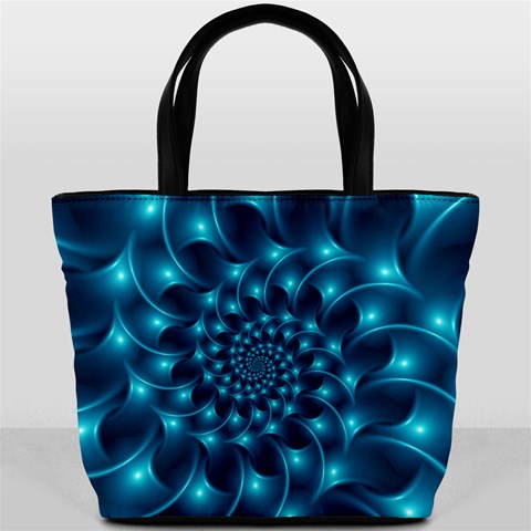 Glossy Light Blue Spiral Fractal Bucket Bag from ArtsNow.com Front