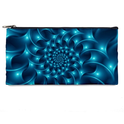 Glossy Light Blue Spiral Fractal Pencil Case from ArtsNow.com Front