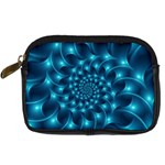 Glossy Light Blue Spiral Fractal Digital Camera Leather Case