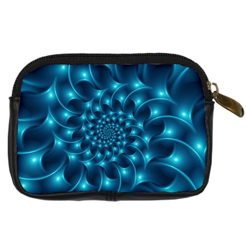 Glossy Light Blue Spiral Fractal Digital Camera Leather Case from ArtsNow.com Back