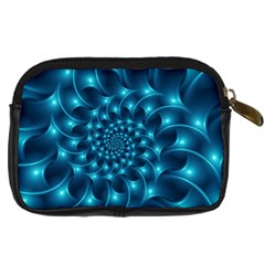 Glossy Light Blue Spiral Fractal Digital Camera Leather Case from ArtsNow.com Back