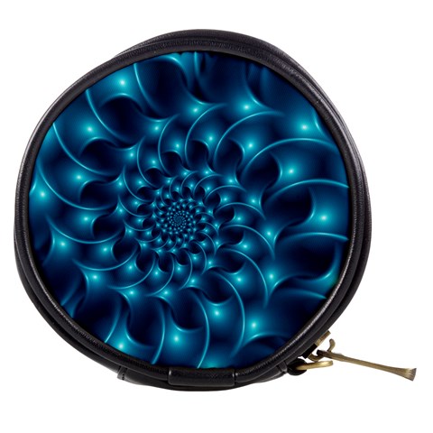 Glossy Light Blue Spiral Fractal Mini Makeup Bag from ArtsNow.com Front