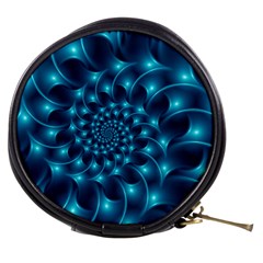 Glossy Light Blue Spiral Fractal Mini Makeup Bag from ArtsNow.com Front