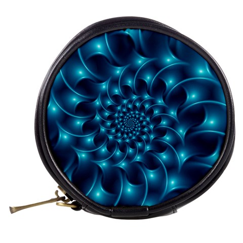 Glossy Light Blue Spiral Fractal Mini Makeup Bag from ArtsNow.com Back