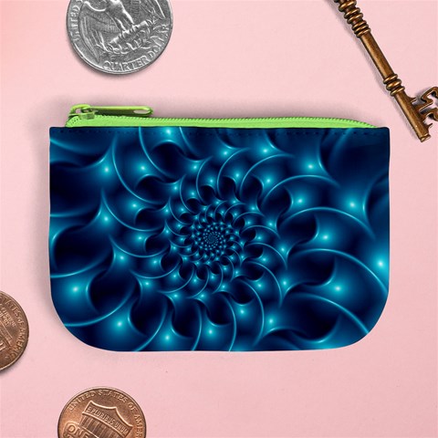 Glossy Light Blue Spiral Fractal Mini Coin Purse from ArtsNow.com Front