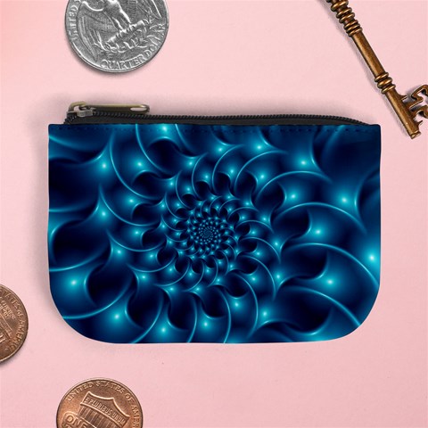 Glossy Light Blue Spiral Fractal Mini Coin Purse from ArtsNow.com Front