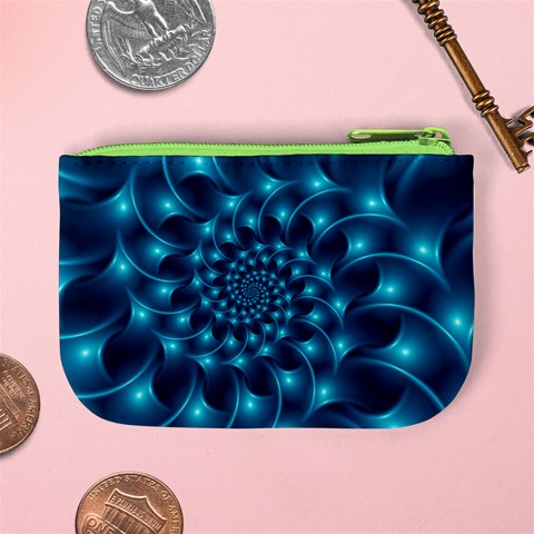 Glossy Light Blue Spiral Fractal Mini Coin Purse from ArtsNow.com Back