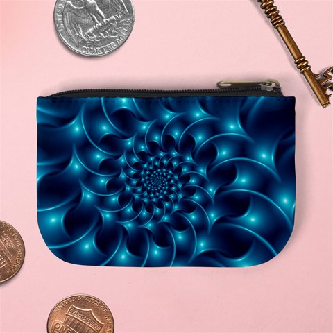 Glossy Light Blue Spiral Fractal Mini Coin Purse from ArtsNow.com Back