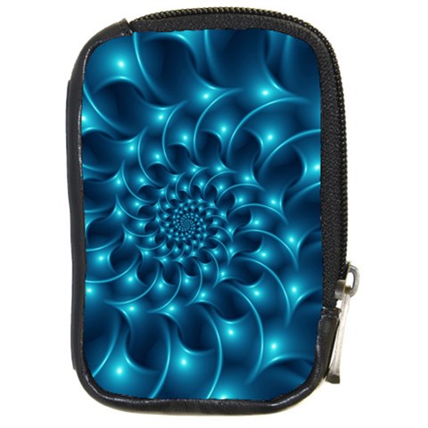 Glossy Light Blue Spiral Fractal Compact Camera Leather Case from ArtsNow.com Front