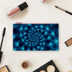 Glossy Light Blue Spiral Fractal Cosmetic Bag (Small) from ArtsNow.com Front