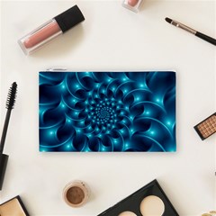 Glossy Light Blue Spiral Fractal Cosmetic Bag (Small) from ArtsNow.com Front