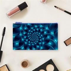 Glossy Light Blue Spiral Fractal Cosmetic Bag (Small) from ArtsNow.com Front