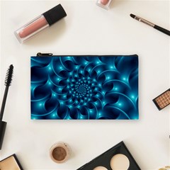 Glossy Light Blue Spiral Fractal Cosmetic Bag (Small) from ArtsNow.com Front