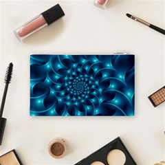 Glossy Light Blue Spiral Fractal Cosmetic Bag (Small) from ArtsNow.com Back