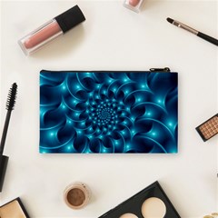 Glossy Light Blue Spiral Fractal Cosmetic Bag (Small) from ArtsNow.com Back